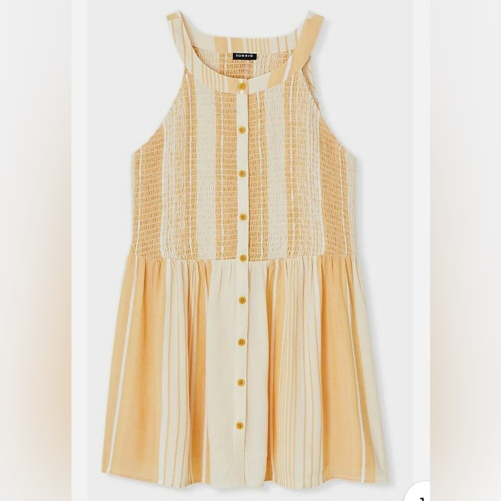 *Torrid Yellow Stripe Button Smocked Babydoll Tank Halter Size 0